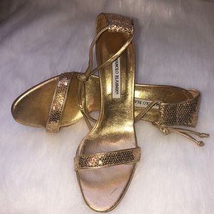 Manolo Blanhnik Gold Sequin Sandals